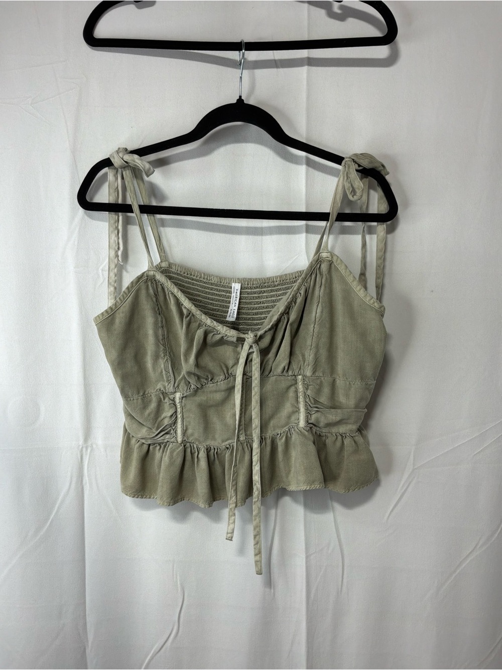 American Eagle Outfitters Sage Tie-Shoulder Ruffle Hem Camisole
